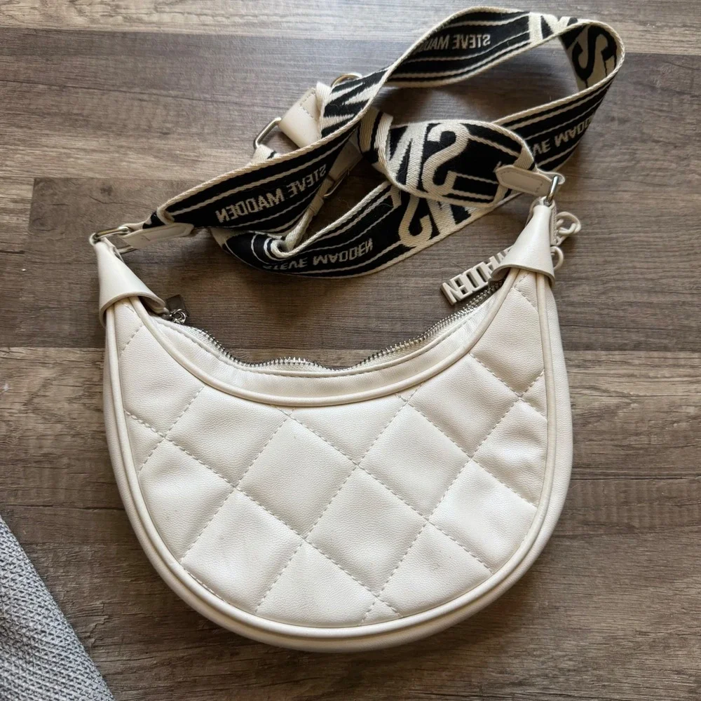 Steve Madden B Vital-Q White Quilted Crossbody Bag